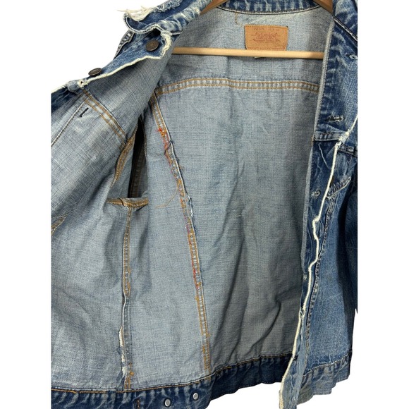 Vintage Levis Denim Trucker Jacket Blue Jean Distressed‎ Faded Mens - Picture 15 of 16